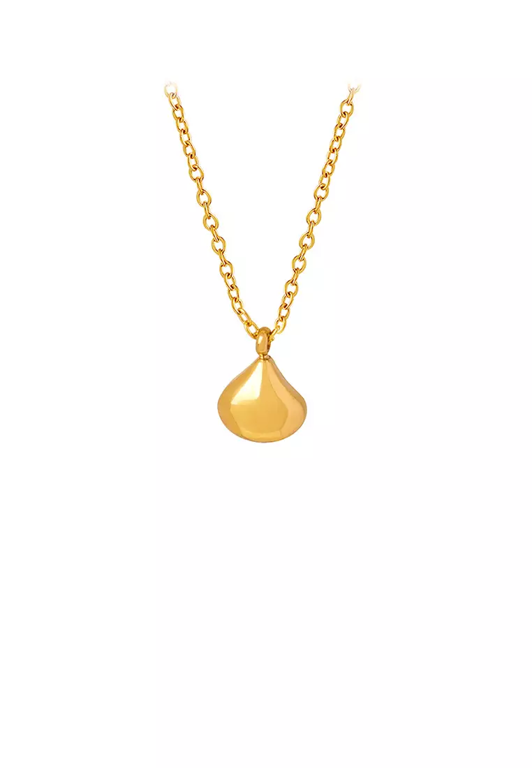 Simple and Fashion Plated Gold 316L Stainless Steel Water Drop-shaped Pendant with Necklace