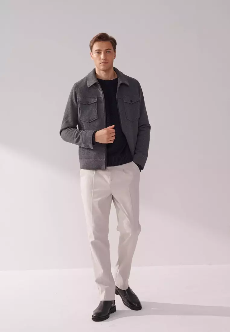 Light Grey Regular-Fit Stretch Casual Pants