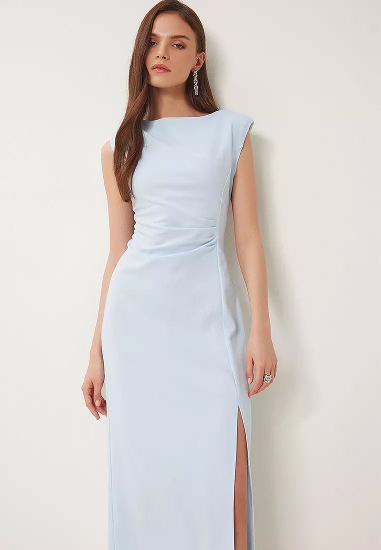 Padded Draped Midi Woven Dress