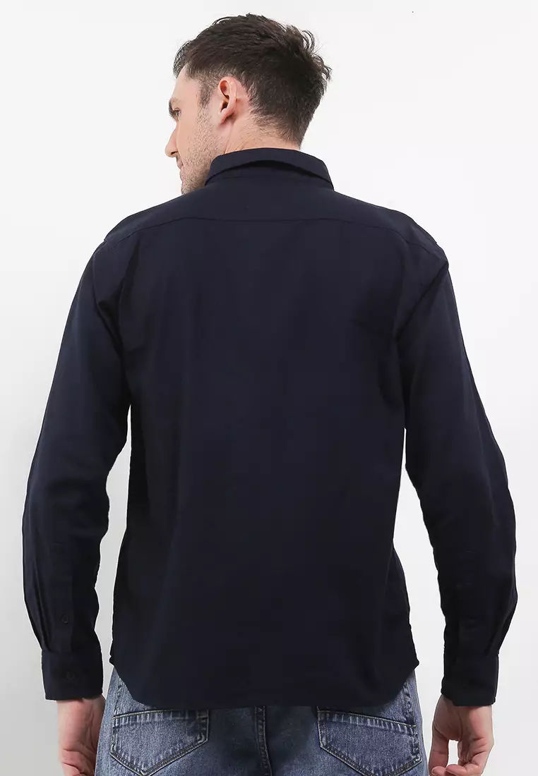 TRIPLE Kemeja Flanel Lengan Panjang Slim Fit (LS 541) Navy