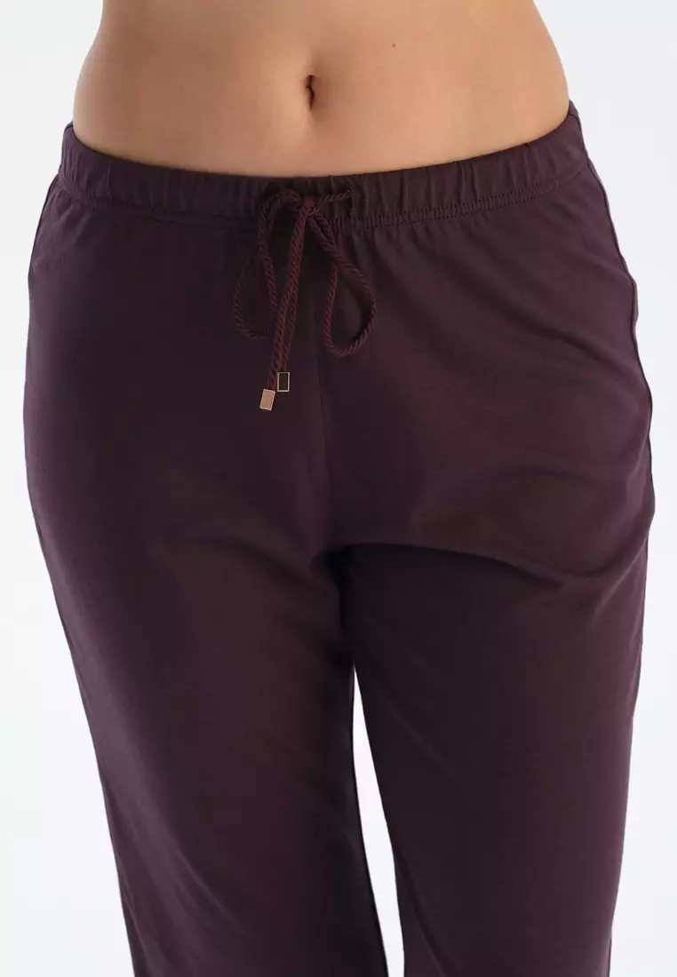 Damson T-Shirt & Trousers, Boat Neck, Regular Fit, Long Sleeve Sleepwear for Women