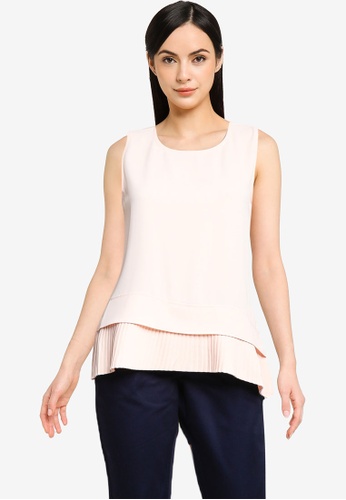 G2000 pink Asymmetrical Blouse with Pleated Hem 9502FAA560B791GS_1