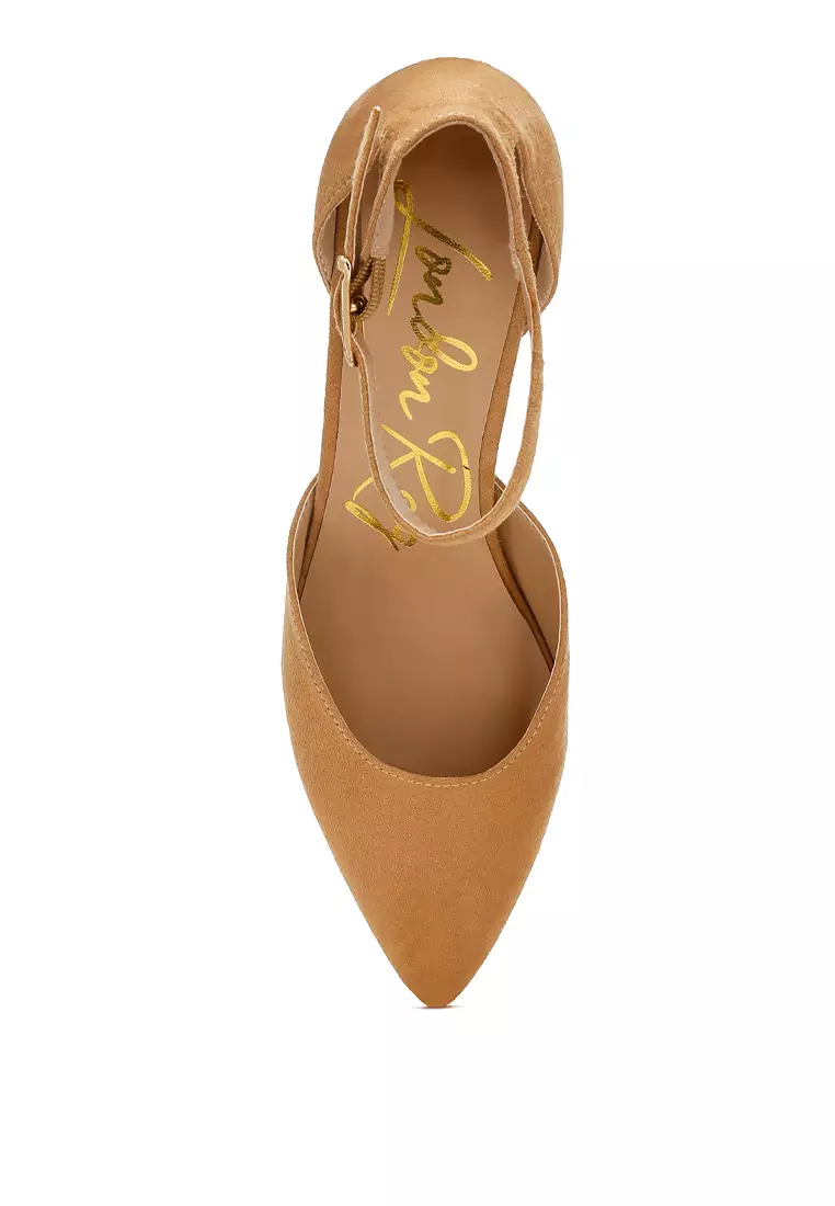 Microfiber Block Heel Sandals in Beige