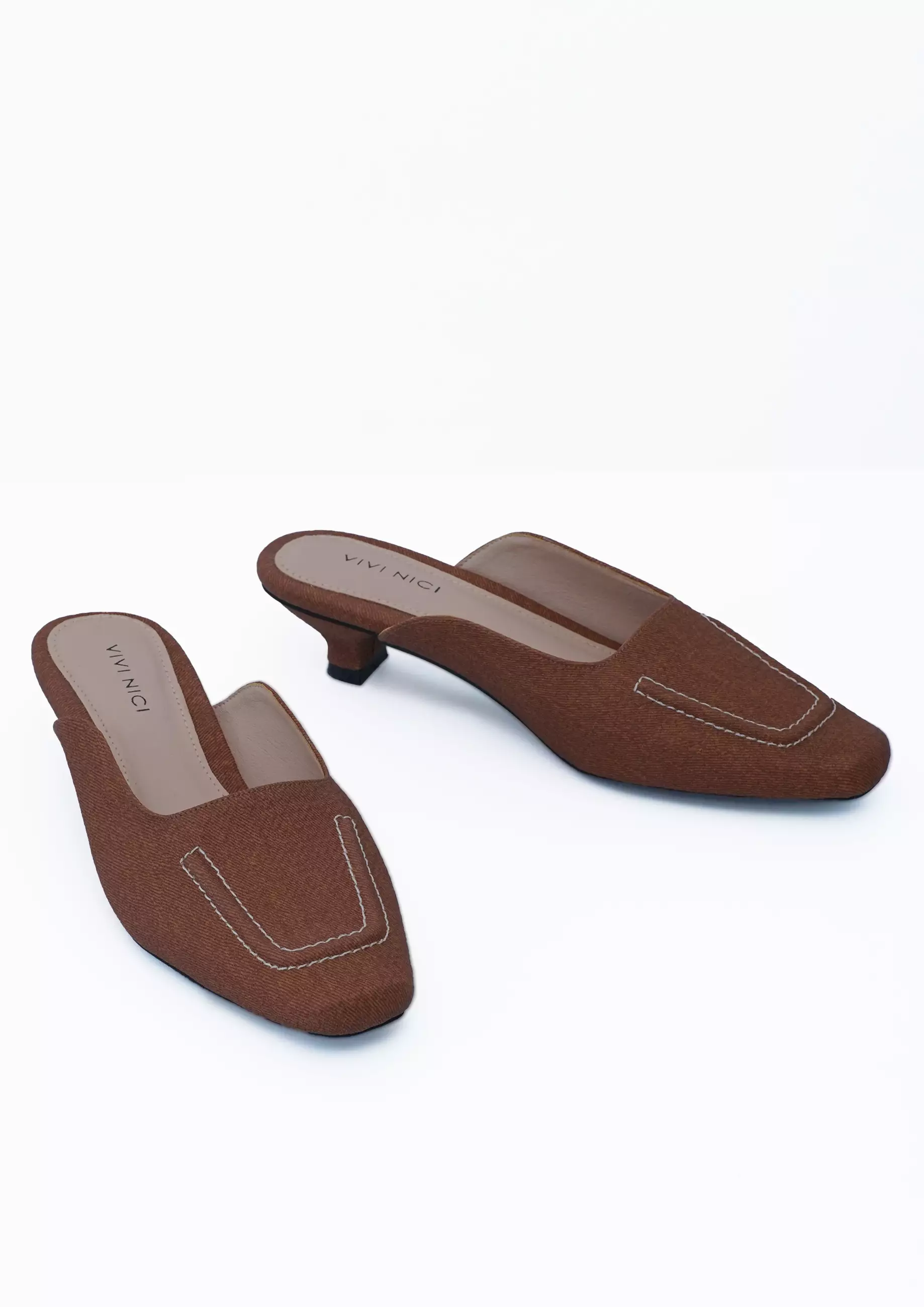 VIVI NICI - Darlene Sepatu Mules Wanita Hak 3 cm Downtown Brown