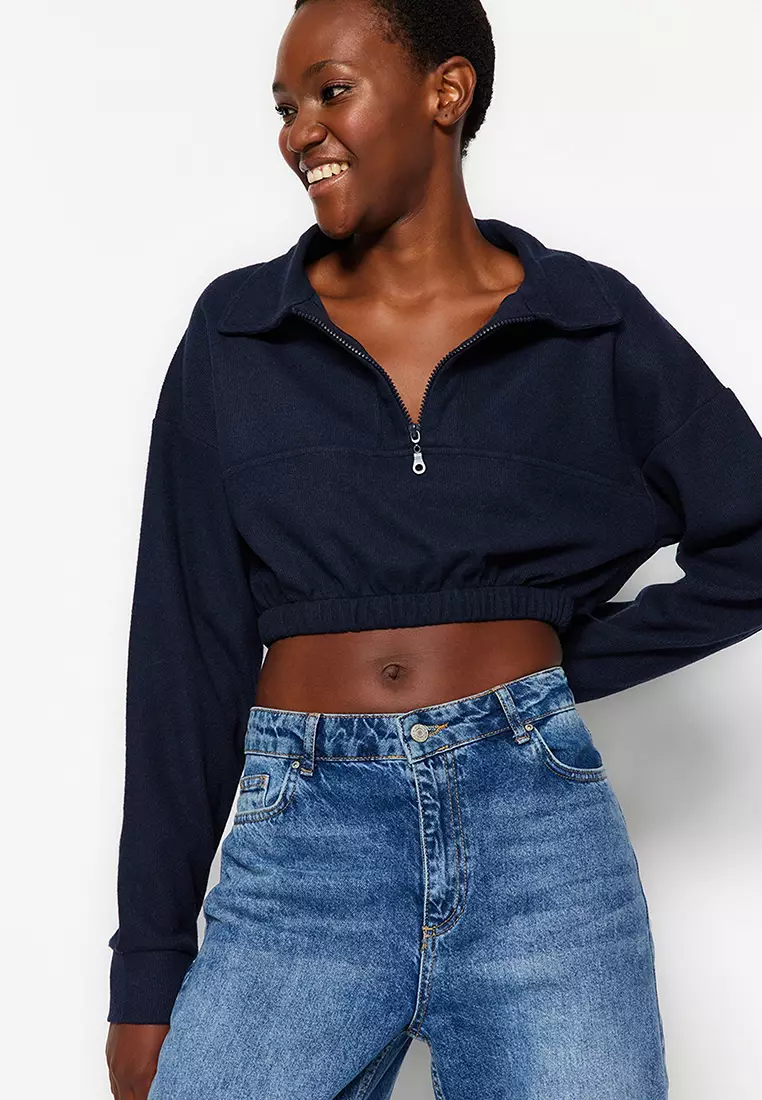 Blue cropped sweatshirt on sale
