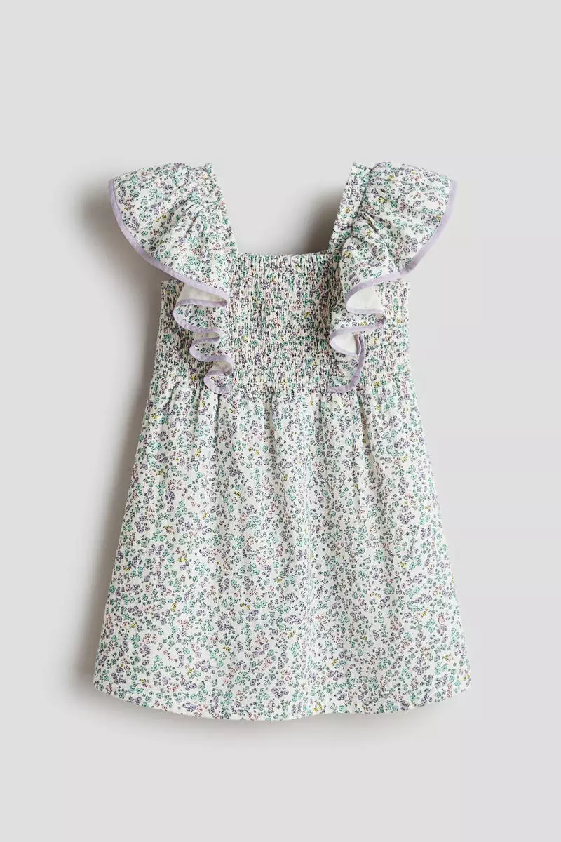 Smocked flounce-trimmed dress