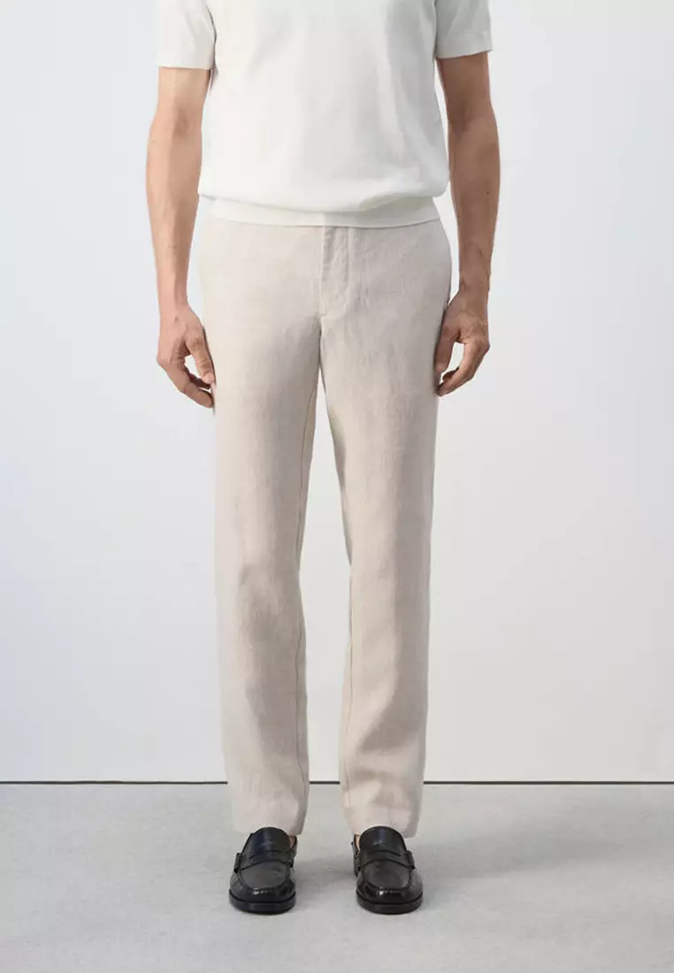 Slim-Fit 100% Linen Trousers
