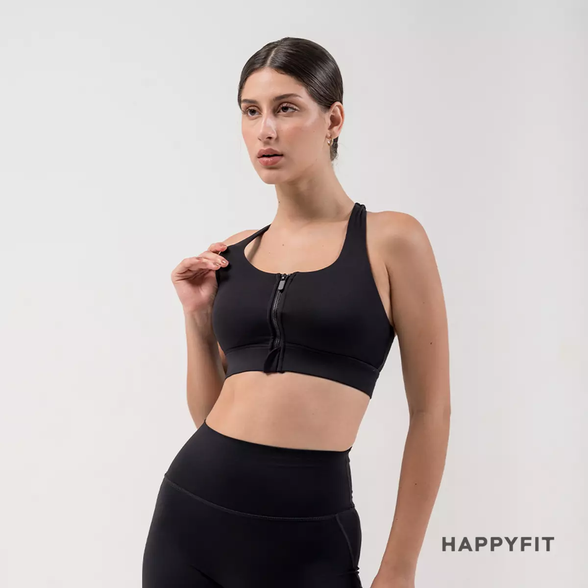 Happyfit Zip Front High Support Sports Bra / Bra Olahraga Wanita - Black