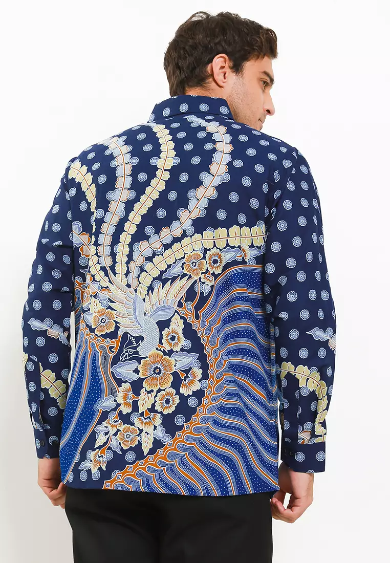 Darren Shirt Kemeja Batik Lengan Panjang Slimfit Biru Trikot