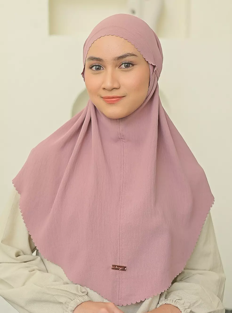 Biyya Instan Lasercut (Bergo Crinkle) Dark Nude Pink