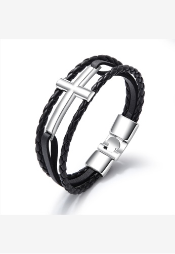 Oxhide black Oxhide Leather Cross Braided Bracelet _Black 59977AC9CE1025GS_1