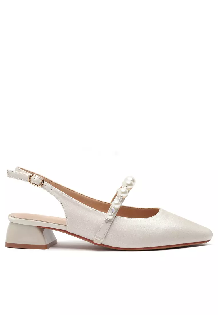 Discount on Twenty Eight Shoes  shoes - SKU: Pearl Strap Satin Fabric Slingback Heel 213-35