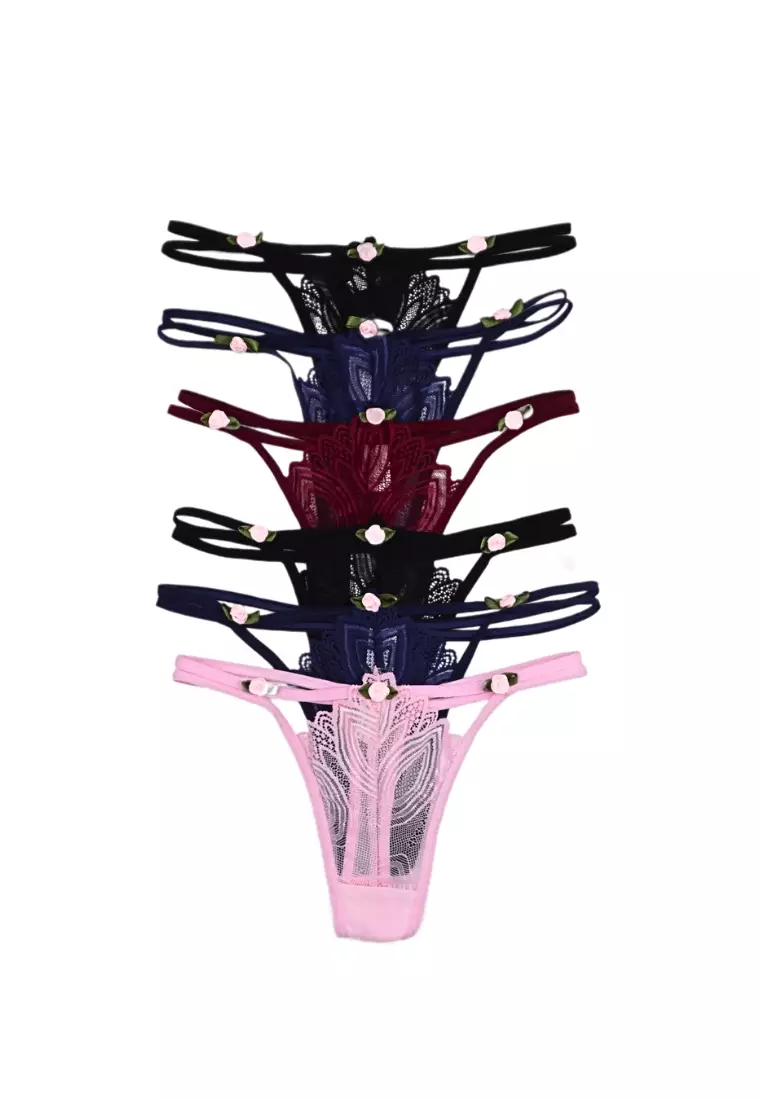 6 Pack Rosie Sexy Lace G String Thong Panties Bundle A