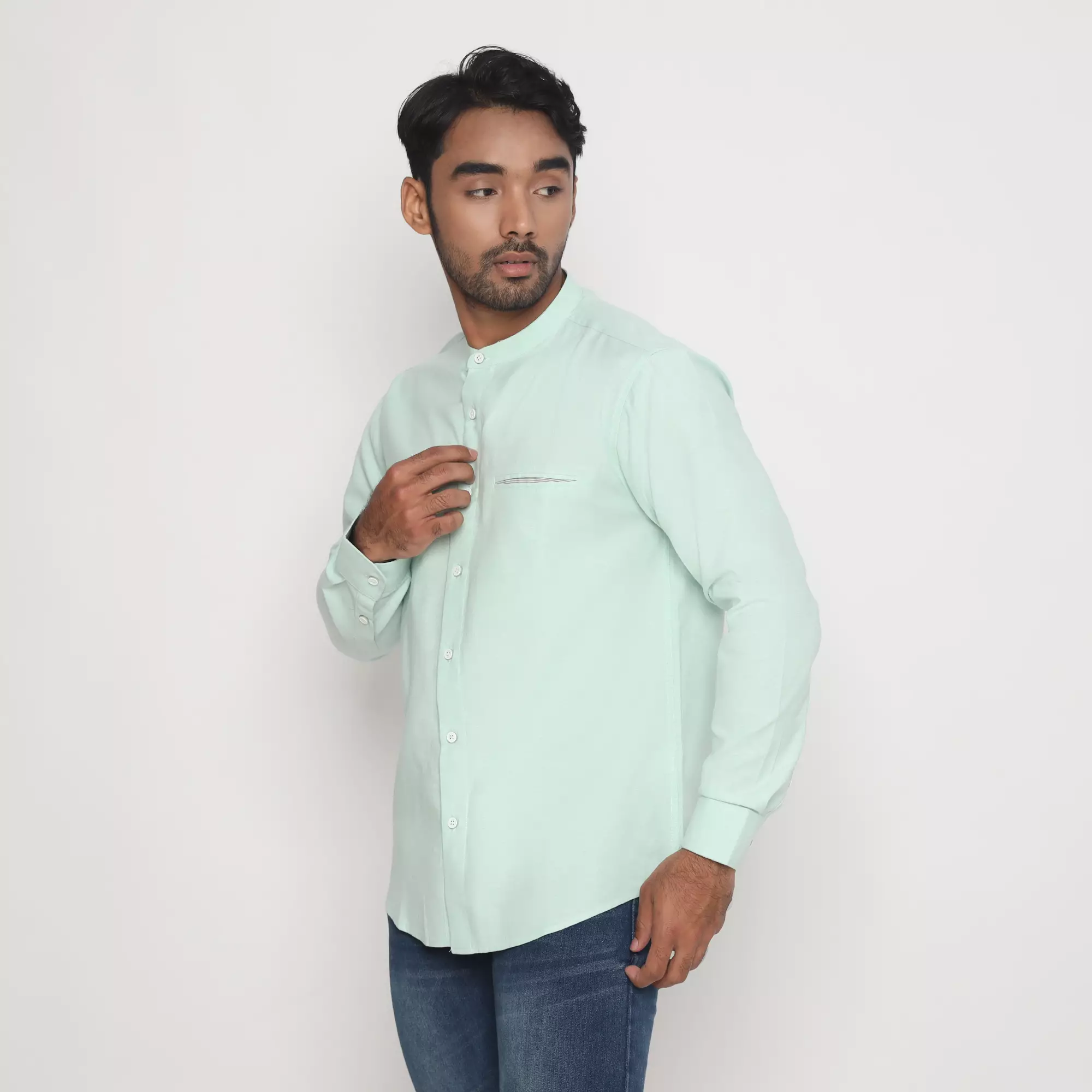 Platini Kemeja Pria Koko Shanghai Lengan Panjang Katun Linen Hijau Mint 22017