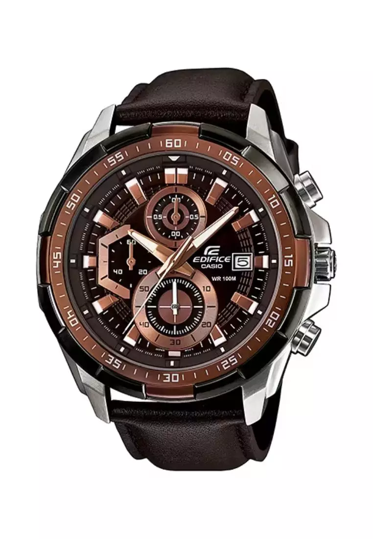 Edifice Men s Chronograph Watch EFR 539L 5AV Brown Genuine Leather Band Watch for men