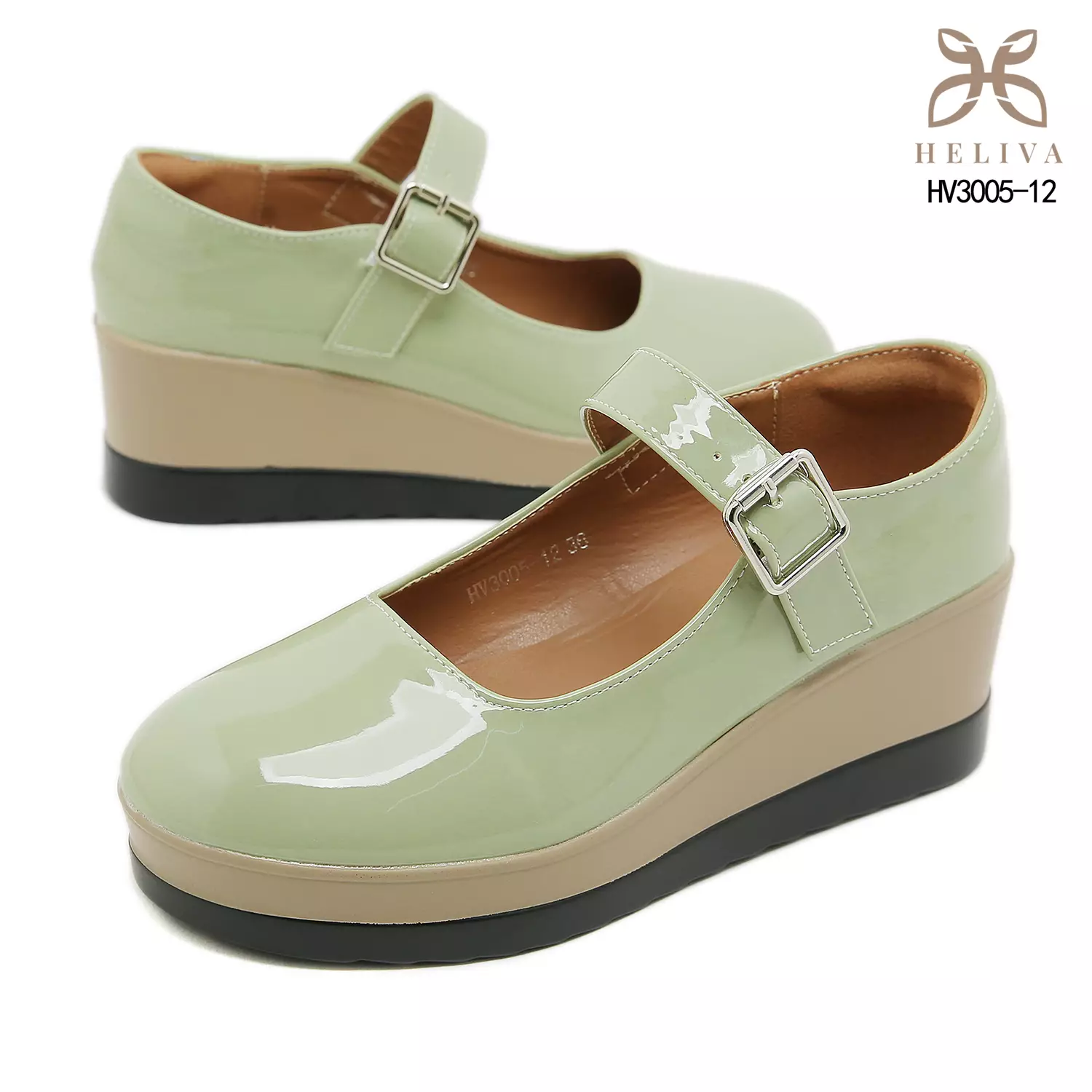 Heliva Mikha Glossy Strap Wedges with Feminine Charm Heel 5.5cm HV3005-12