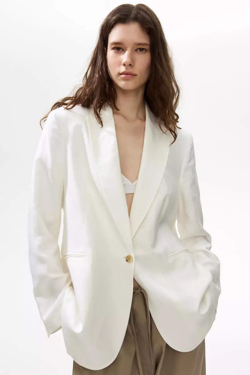 Linen-blend blazer