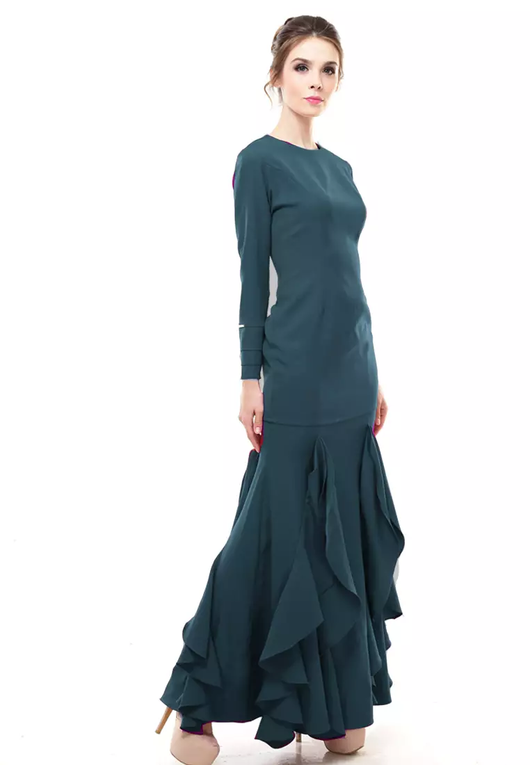 Zerra Kurung Modern Ruffle Skirt in Emerald