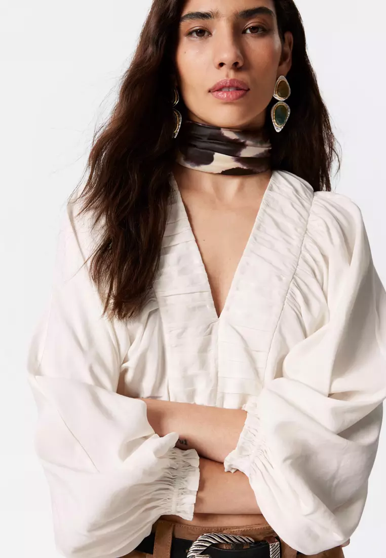 Smocked Puff-Sleeve Blouse