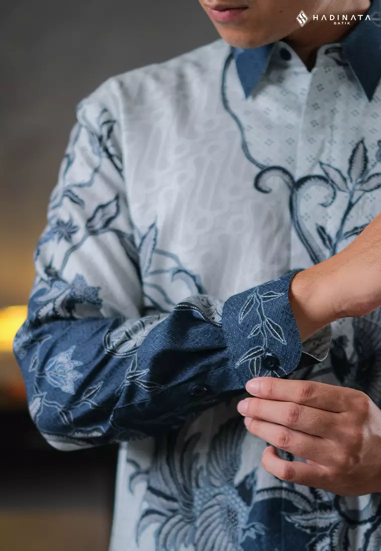 Hadinata Batik Pria Kemeja Panjang Furing Dobby Ekawira Blue