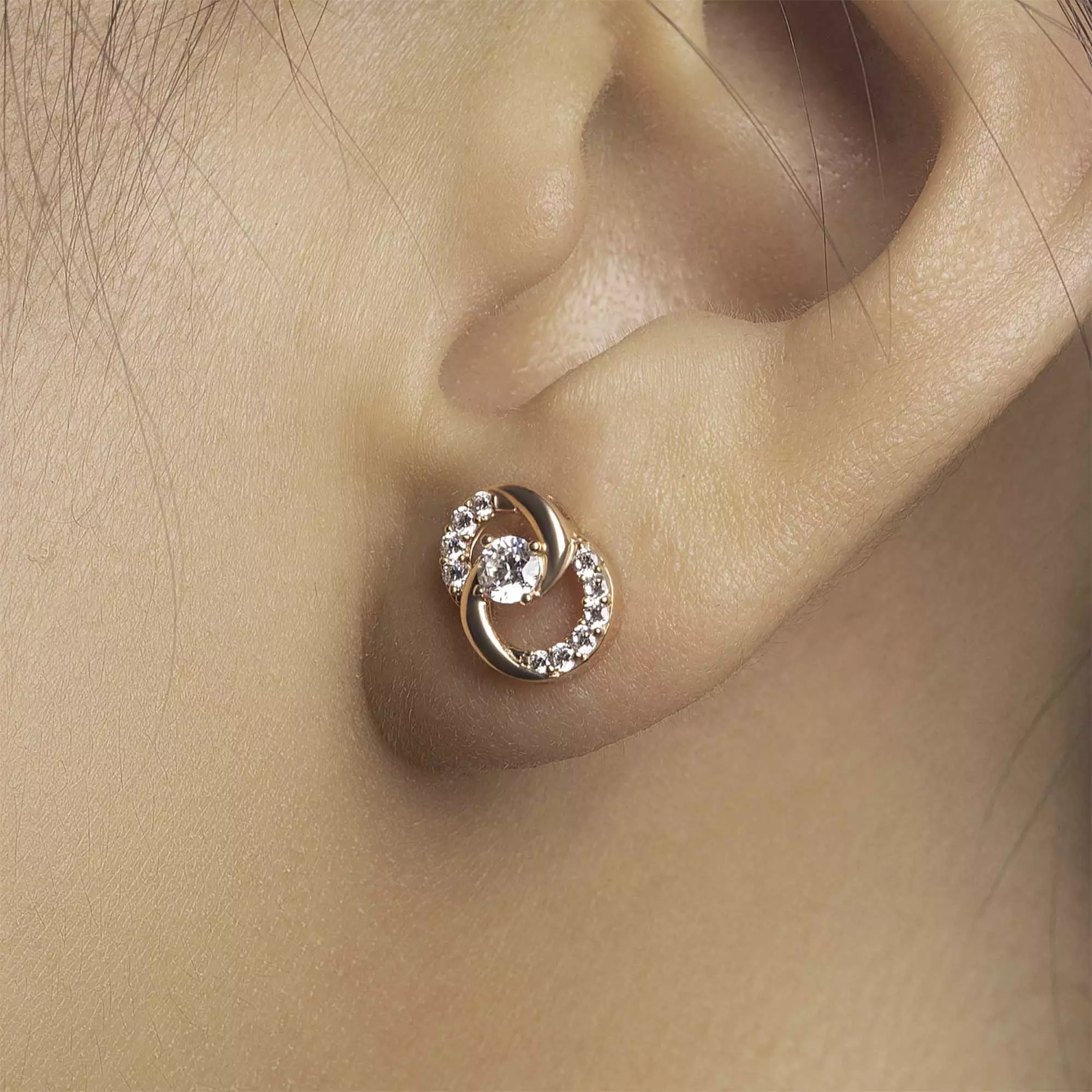 Anting Stud Emas 7k - Raina Gold Earring - Eternal Collection - Juene Jewelry