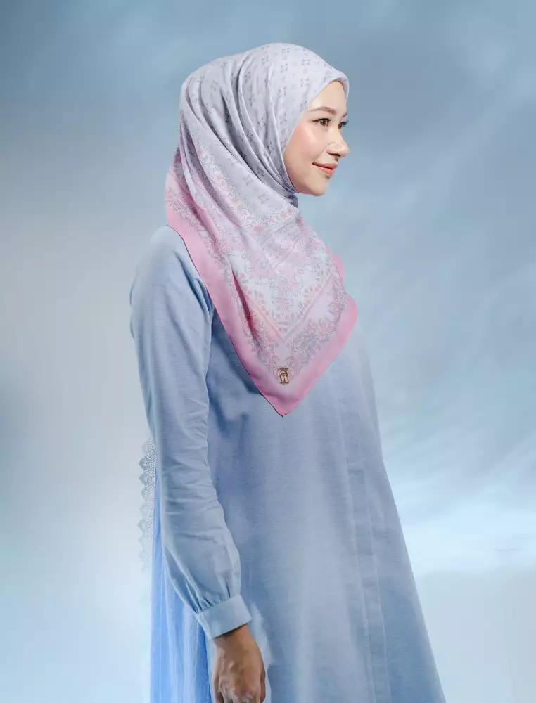 CLIDIA Scarf Light Pink - Kerudung Hijab Segiempat Motif With BOX - Bahan Nesla - Ukuran 115x115