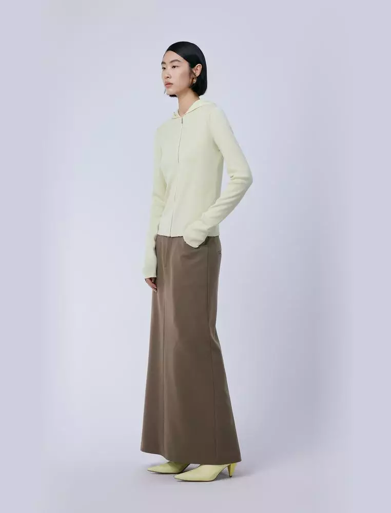 Straight Cut Wool Ultra Long Waist Skirt