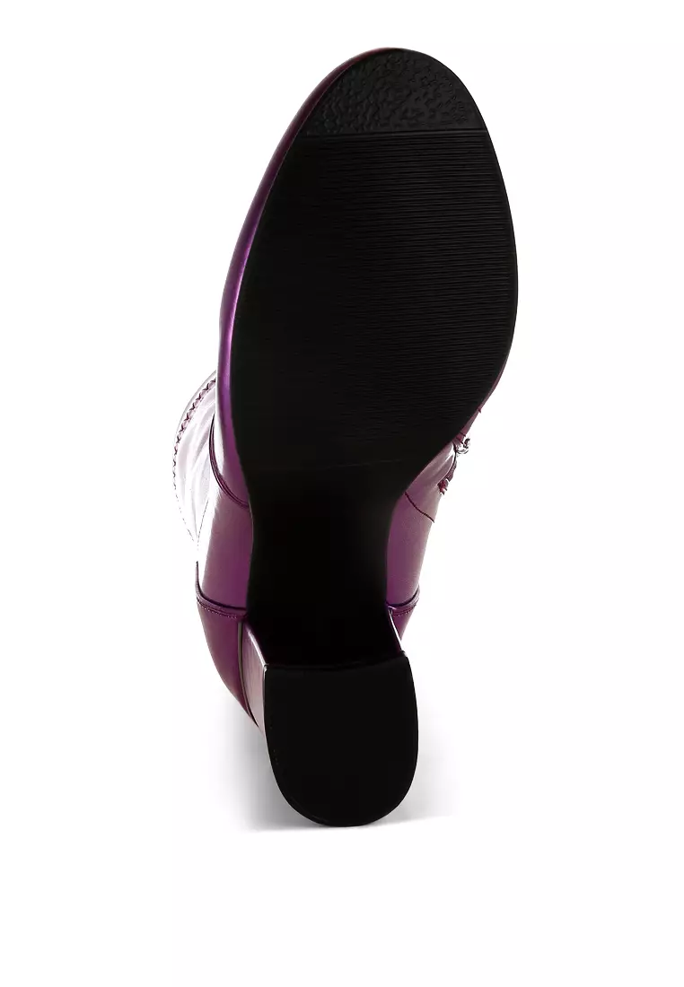 Sepatu Bot Kulit Metalik Warna Ungu