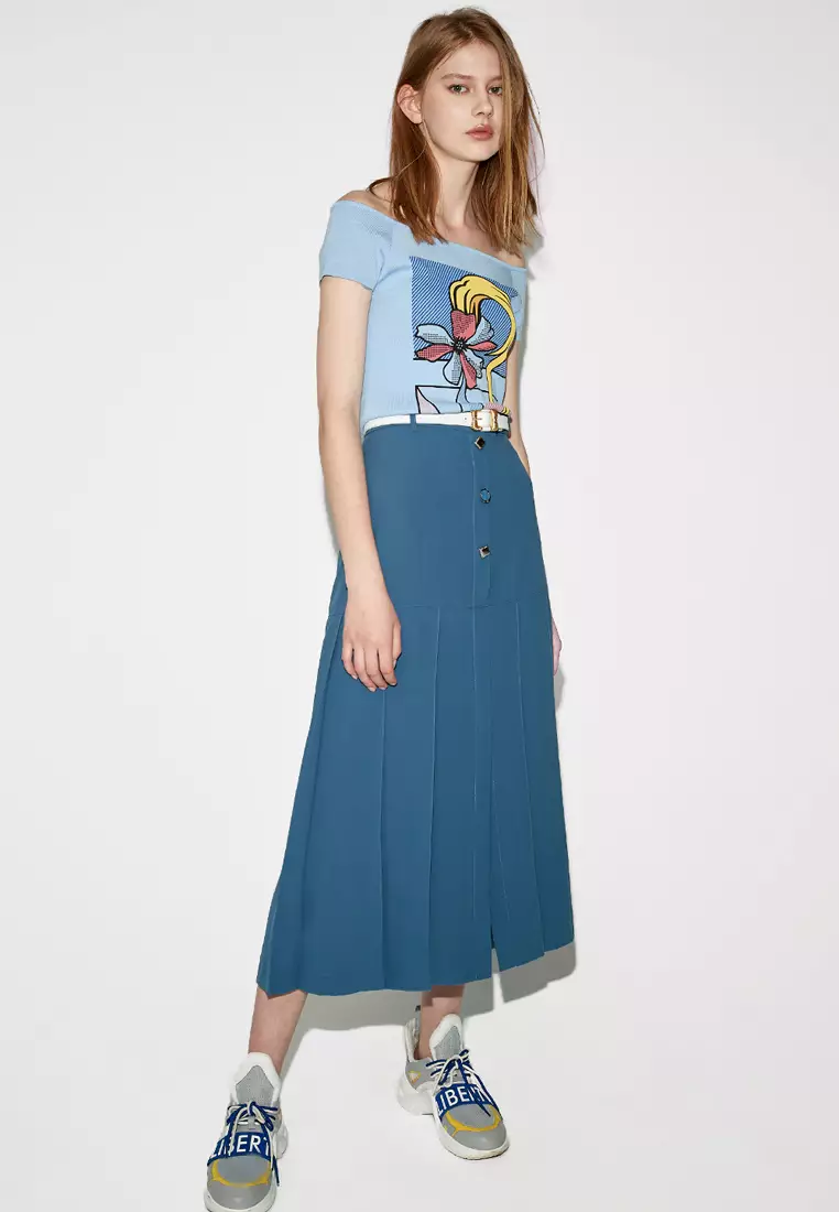 Box Pleats Midi Skirt
