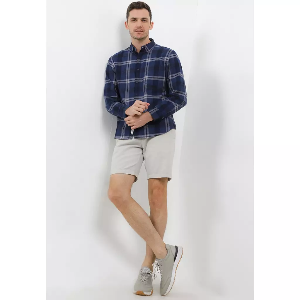 TRIPLE Kemeja Flanel Lengan Panjang Slim Fit (LS 524 NVY) - Navy
