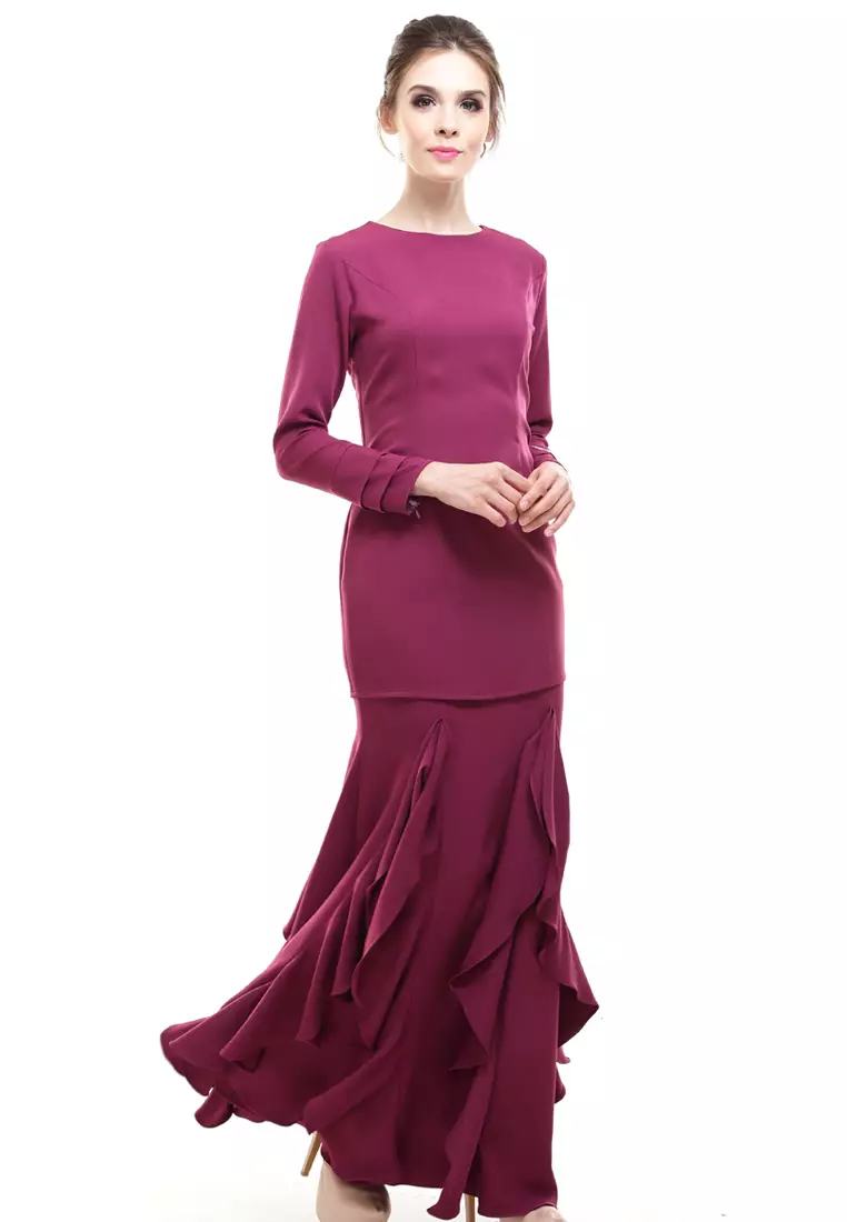 Zerra Kurung Modern Ruffle Skirt in Berry Purple