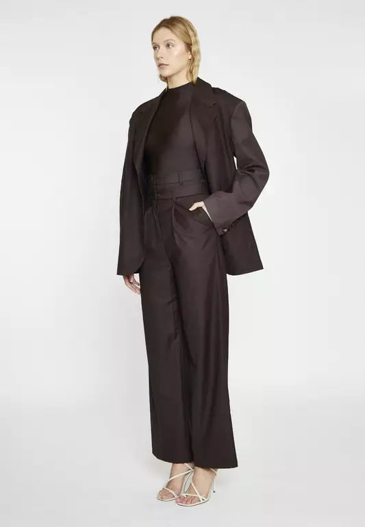 Dark Brown Double Waisted Wide Leg Trousers