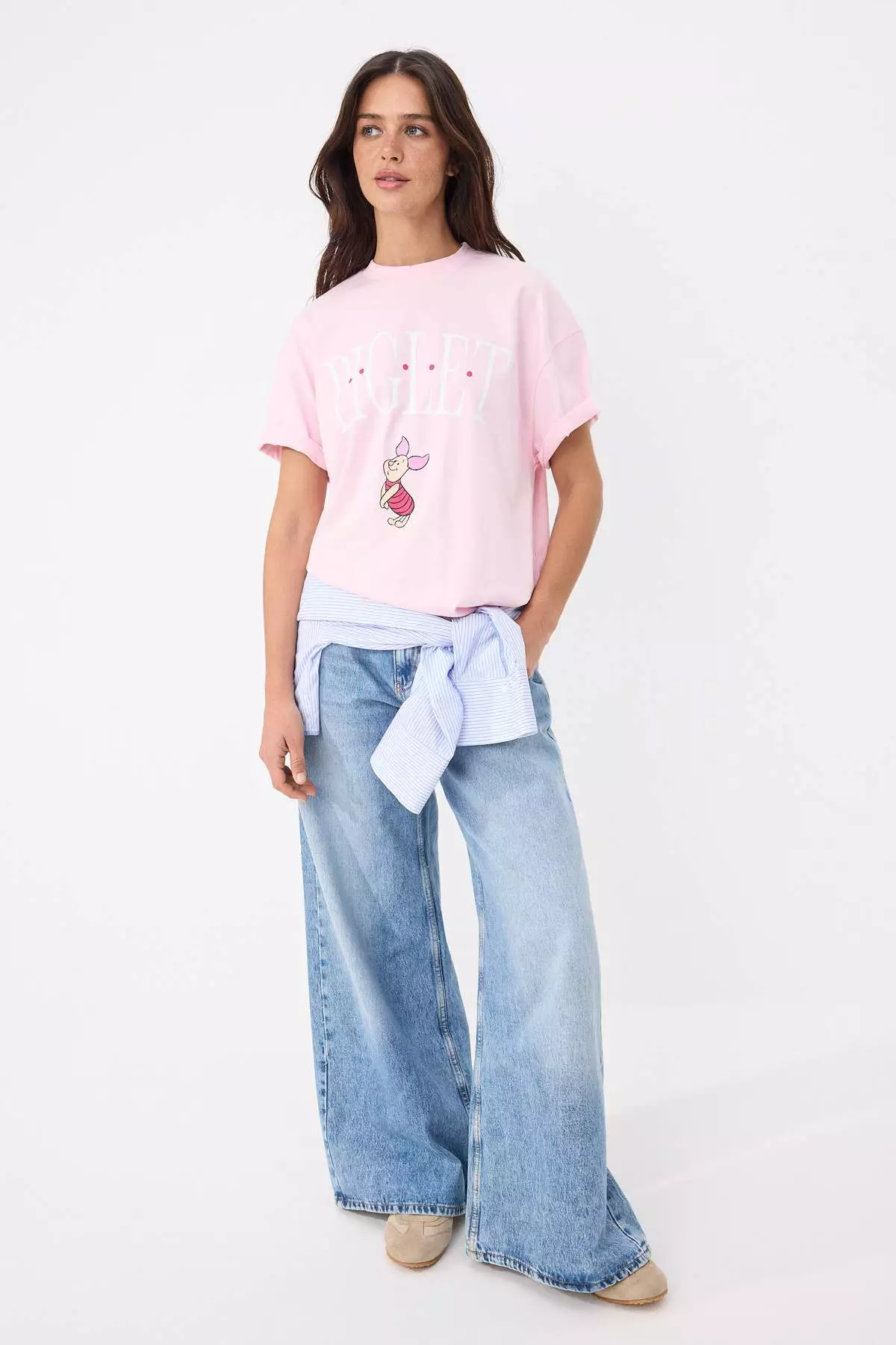 Light Pink Piglet Licensed Relaxed/Casual Fit 100% Cotton Knitted T-Shirt Twoss26Ts00141