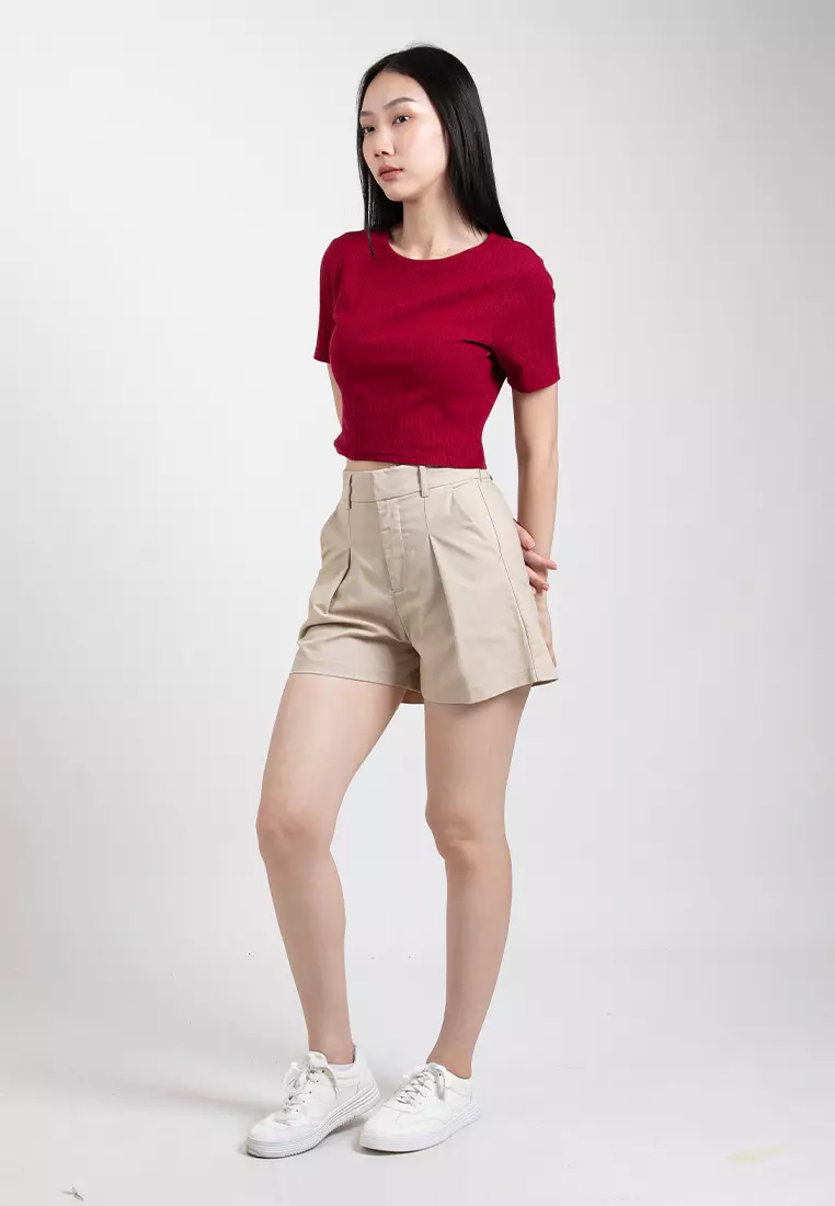 Forest Ladies Casual Knit Crop Top Women Crop T-Shirt - 822357-56Maroon