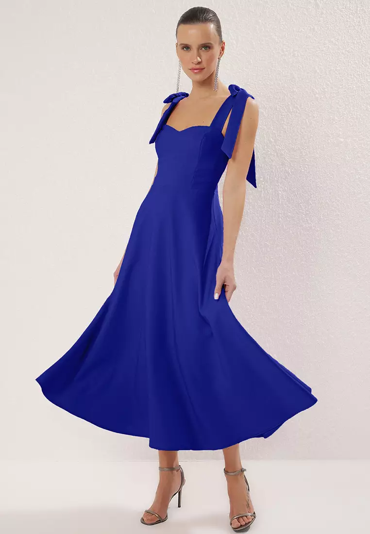 Buy Trendyol Saks A Line Strap Binding Detailed Midi Stylish Evening Dress  2026 Online | ZALORA