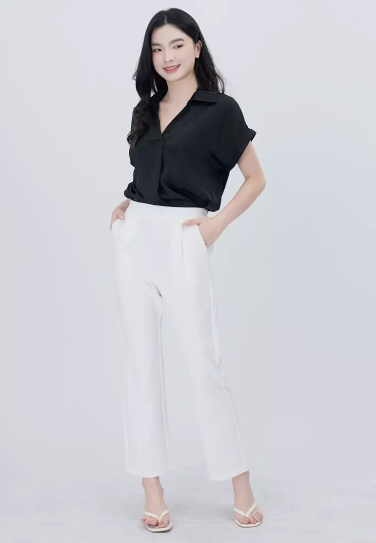 领口短袖V领凉感面料衬衫