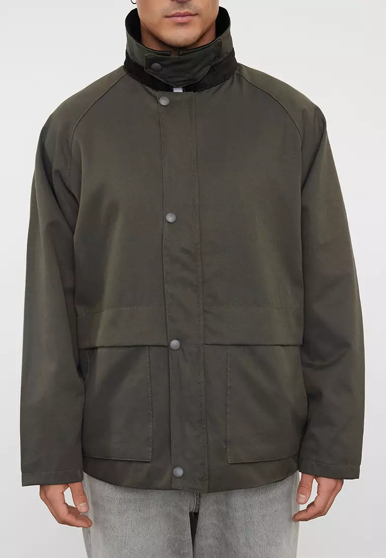 Khaki Regular Fit Velvet Collar Detailed Seasonal Unisex Coat TMNAW25MO00017