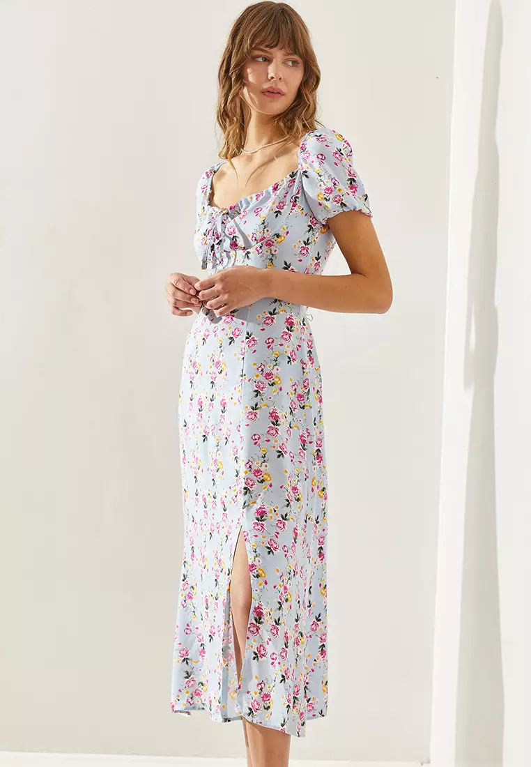 Collar Tie Detail Floral Dress