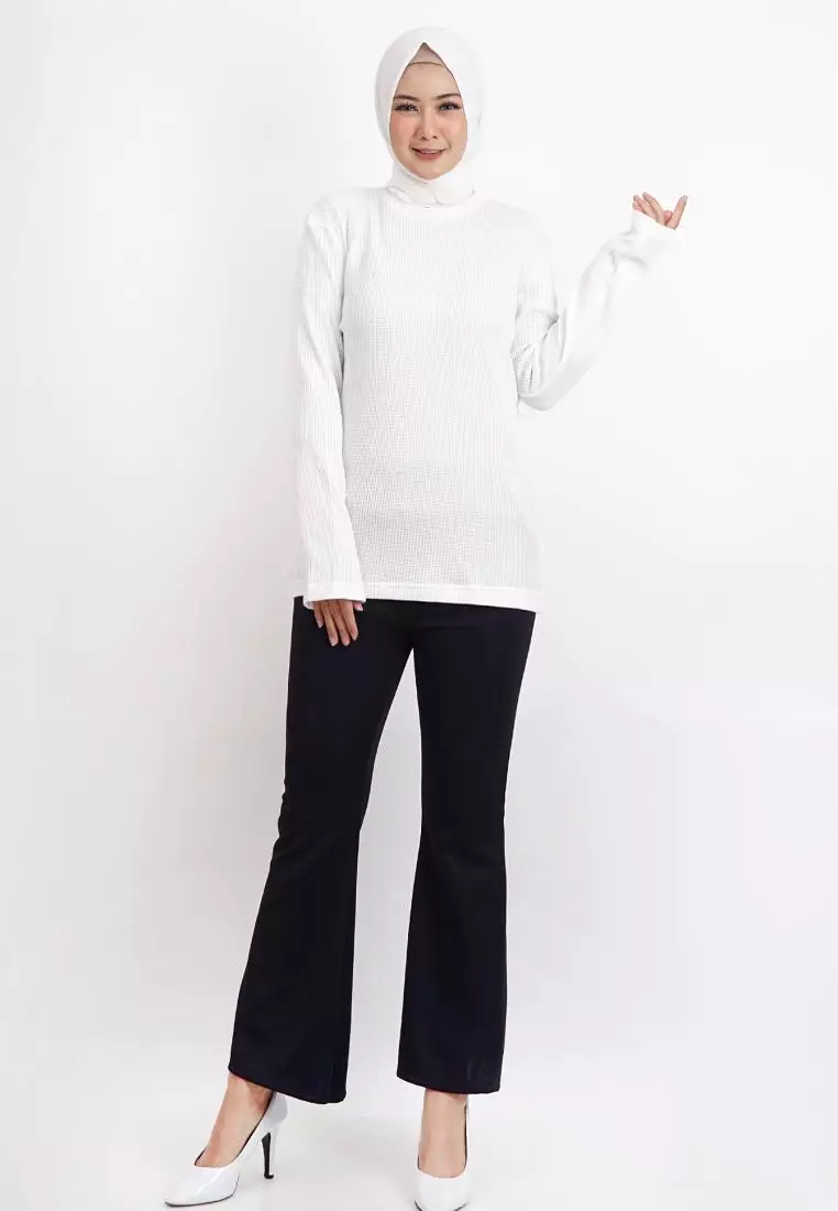 Kale Raffle White / Kaos Polos Tekstur Lengan Panjang Pria / Unisex