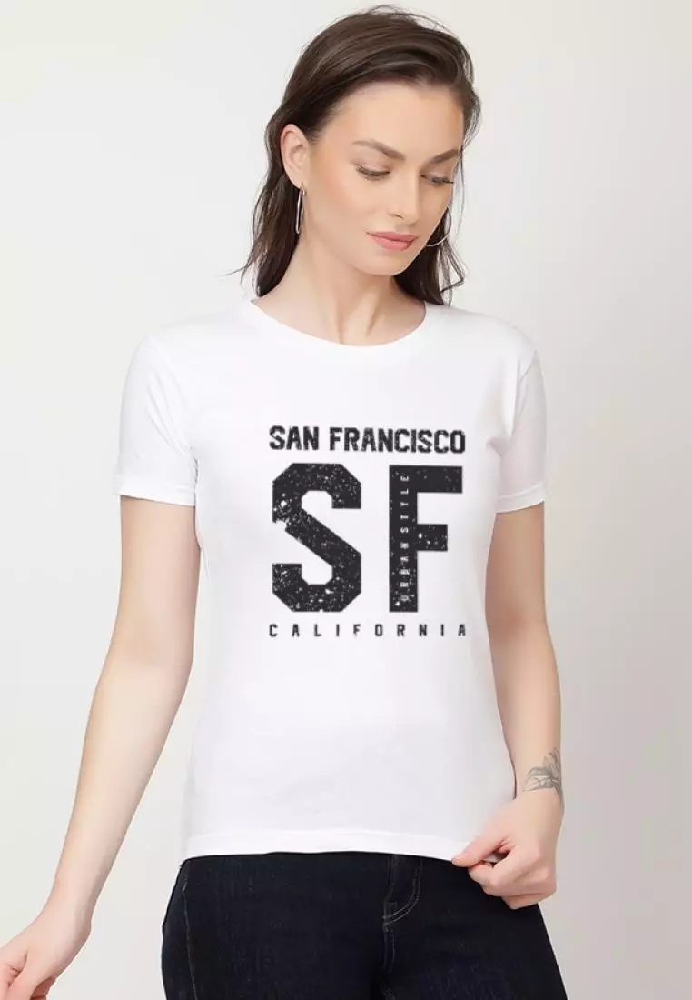 SF 印花休闲短袖时尚白色棉质休闲图案印花 T 恤/T 恤