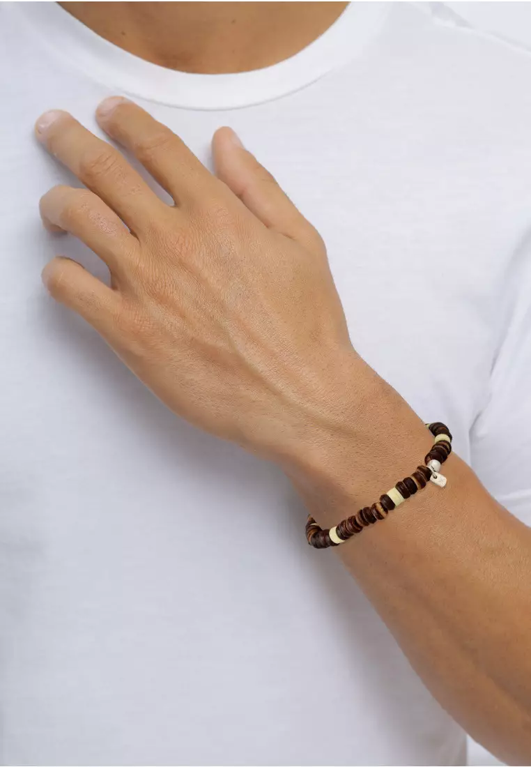 EXCLUSIVE Gelang Perhiasan Perak 925 Wanita Elegant Brown Coconut Beads 