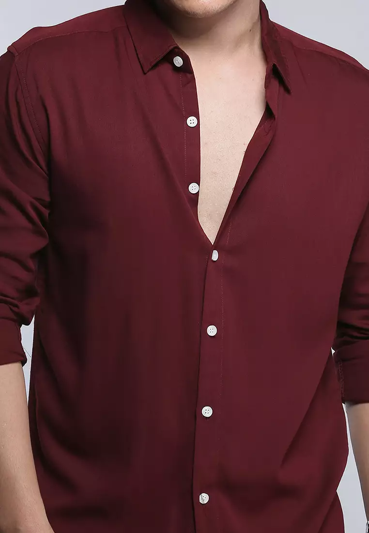 Viscose Red Wine Casual Shirt