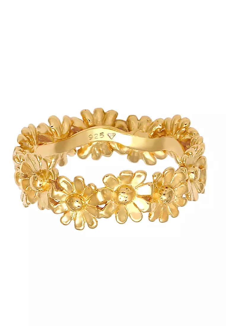 Ring Strap Flower Flower Boho Look Trend Gold Plated