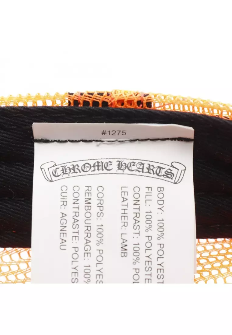 Pre-Loved Chrome Hearts tracker Cemetery cross patch cap orange white Neon color