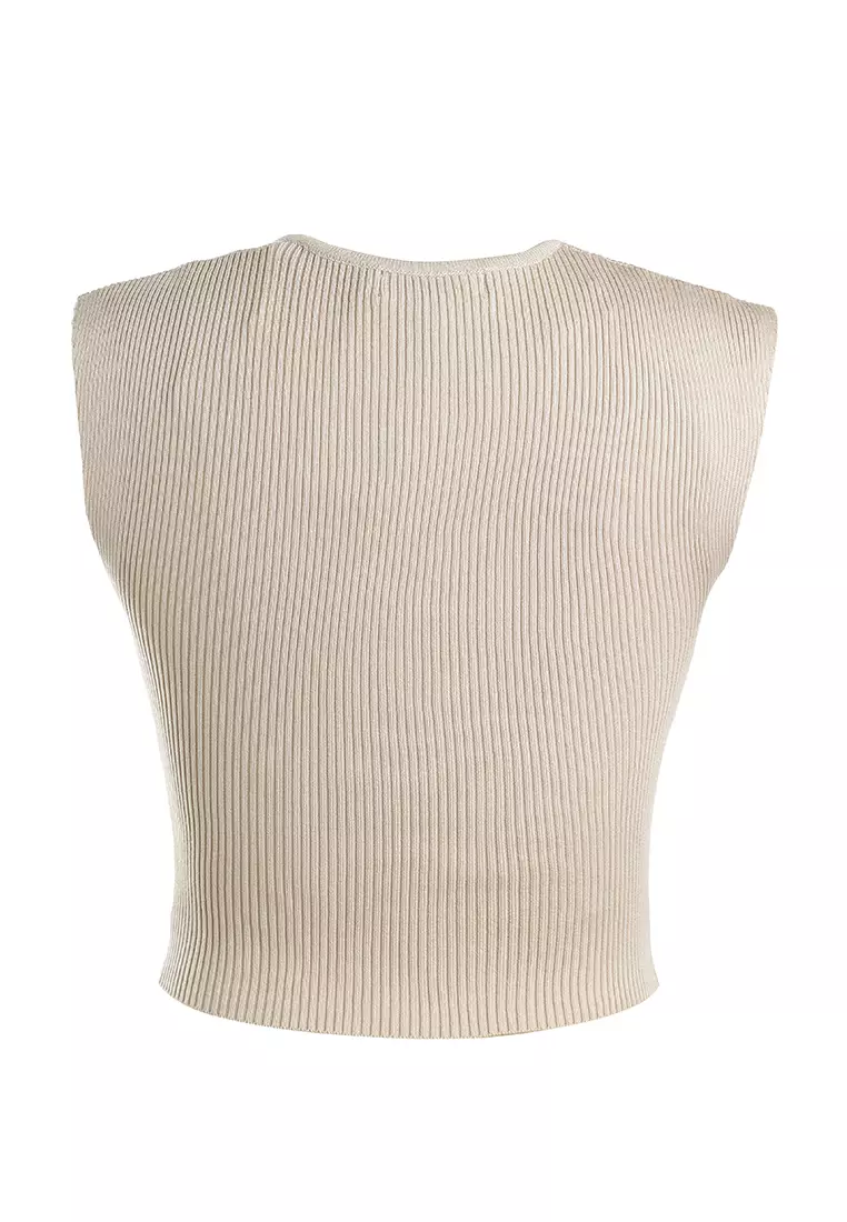 Square Neck Fitted Top In Beige