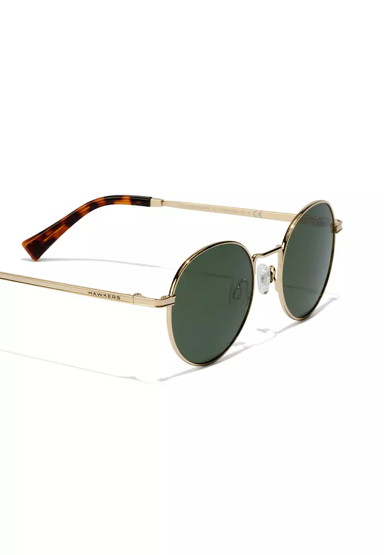 HAWKERS POLARIZED Gold Green MOMA Sunglasses for Men and Women, Unisex. UV400 Protection. Official Product designed in Spain