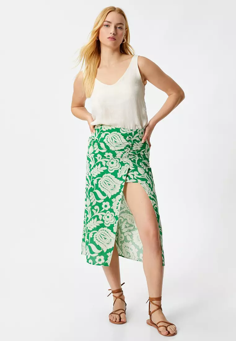 Koton Damen Maxi Rock – 100% Baumwolle, Schlitz, Stone-Farbe, Größe 36