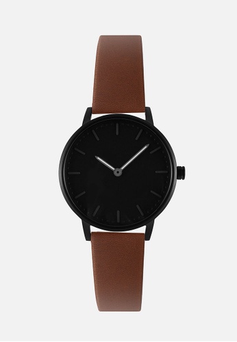 PLAIN SUPPLIES black Signatur 34 Watch - Black With 16mm Brown Non-Stitched Leather 5A62EAC440095CGS_1