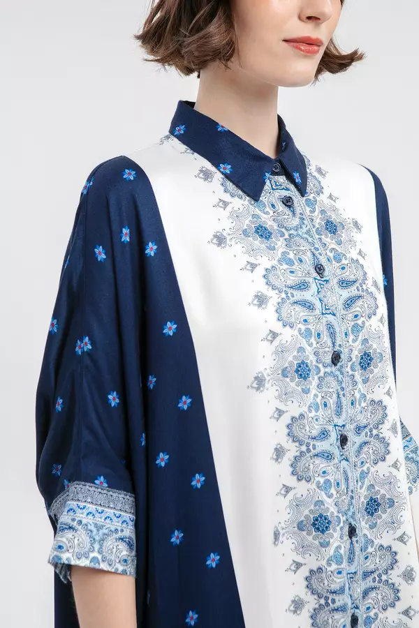 MINIMAL - Perucha - Kaftan Shirt Motif Etnik - Navy Warna Navy