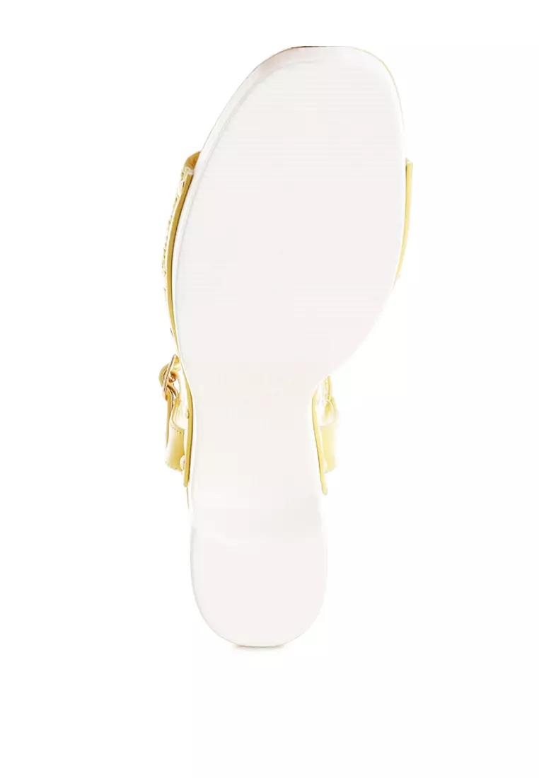Raffia Chunky Sandals In Yellow